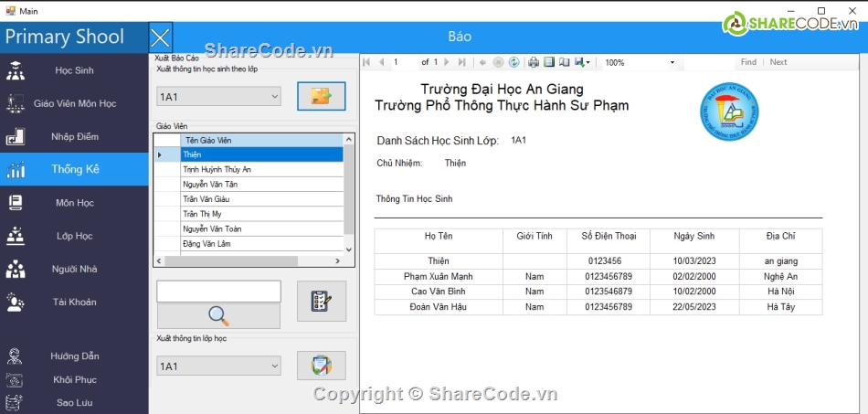 SQL,Mô hình ba lớp,đồ án winform c# quản lý học sinh,Quản lý học sinh tiểu học,.NET